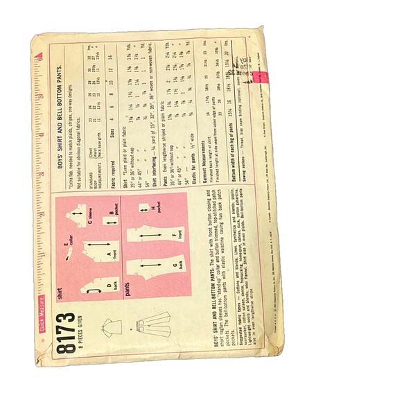 Vintage Simplicity 8173‎ Sewing Pattern Size 14 Boys Shirt Bell Bottom Pants - Picture 2 of 2